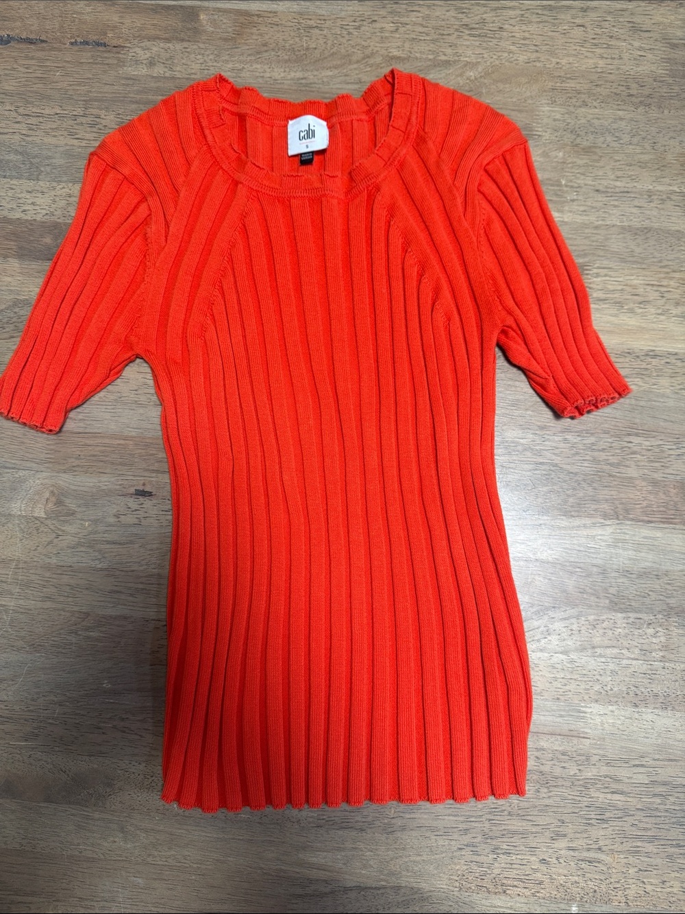 CAbi Short-Sleeve Ribbed Sweater in Vivid Orange